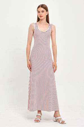 ALEXANDERGARDI KALIN ASKILI ÇİZGİLİ UZUN ELBİSE (B23-00153)