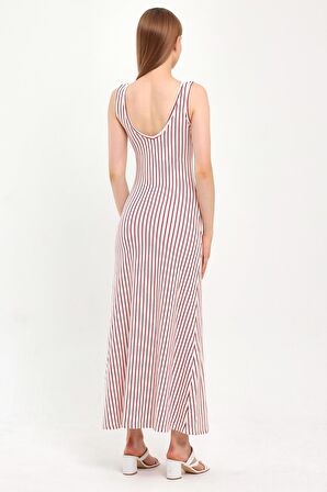 ALEXANDERGARDI KALIN ASKILI ÇİZGİLİ UZUN ELBİSE (B23-00153)