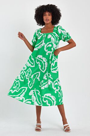 ALEXANDERGARDI DESENLİ KARE YAKA ELBİSE (B23-004)