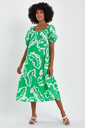 ALEXANDERGARDI DESENLİ KARE YAKA ELBİSE (B23-004)