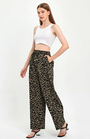 ALEXANDERGARDI BELİ LASTİKLİ DESENLİ PALAZZO PANTOLON (B23-0043)