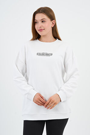 İÇİ POLARLI BASKI DETAYLI SWEATSHIRT (B23-37401)