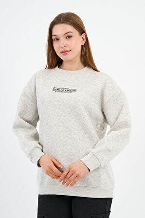 İÇİ POLARLI BASKI DETAYLI SWEATSHIRT (B23-37401)
