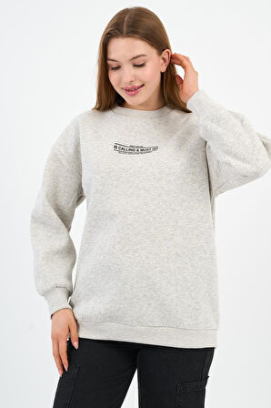 İÇİ POLARLI BASKI DETAYLI SWEATSHIRT (B23-37401)