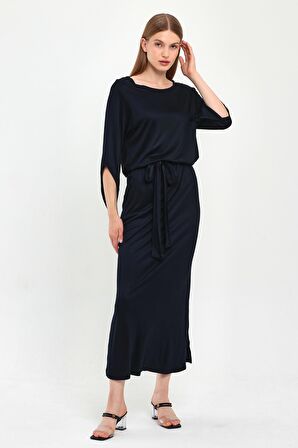 ALEXANDERGARDI LALE KOL BELİ KUŞAKLI ELBİSE (B23-484B)