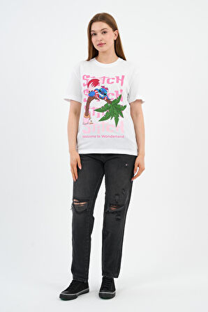 Bisiklet Yaka Baskılı Pamuklu T-shirt (B23-TS)