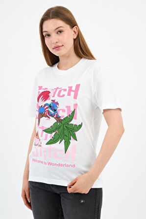Bisiklet Yaka Baskılı Pamuklu T-shirt (B23-TS)