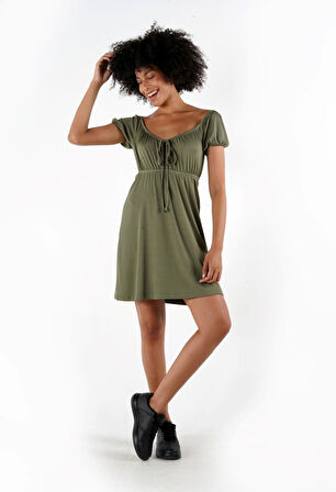 ALEXANDERGARDI ÖNÜ BÜZGÜ VE BAĞLAMA DETAYLI MİNİ ELBİSE (B24-00110)