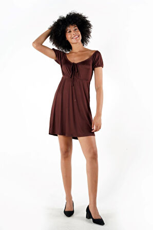 ALEXANDERGARDI ÖNÜ BÜZGÜ VE BAĞLAMA DETAYLI MİNİ ELBİSE (B24-00110)