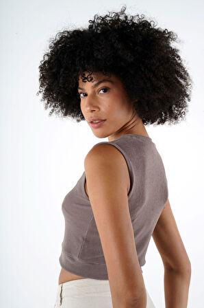 ALEXANDERGARDI BİSİKLET YAKA KOLSUZ FİTİLLİ CROP T-SHİRT (B24-00219)