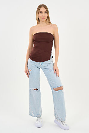 Alexandergardi Yırtmaçlı Straplez Bluz (B24-00226)