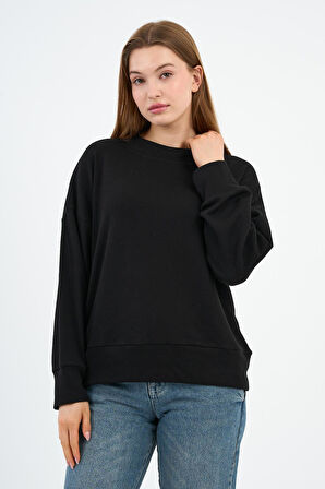 Kadın Bisiklet Yaka Çizgili Sweatshirt (B24-00248)