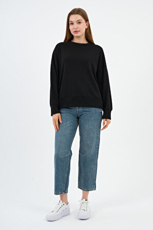 Kadın Bisiklet Yaka Çizgili Sweatshirt (B24-00248)
