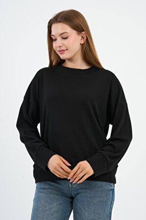 Kadın Bisiklet Yaka Çizgili Sweatshirt (B24-00248)