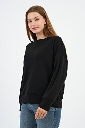 Kadın Bisiklet Yaka Çizgili Sweatshirt (B24-00248)