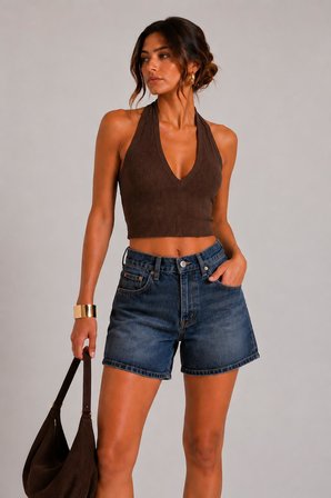 Sırtı Açık Fitilli Crop Top