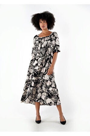 ALEXANDERGARDI Kare Yaka Desenli Geniş Kalıp Elbise