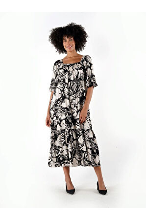 ALEXANDERGARDI Kare Yaka Desenli Geniş Kalıp Elbise