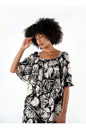 ALEXANDERGARDI Kare Yaka Desenli Geniş Kalıp Elbise