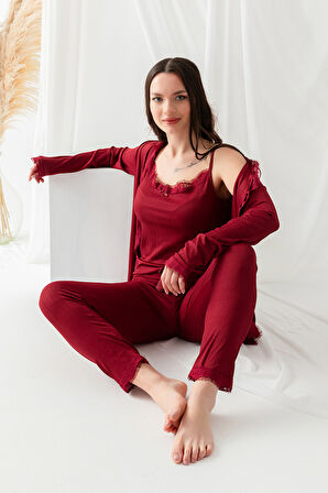 Sabahlıklı Dantel Detaylı Pegasus Kadın Pijama Takımı-Çeyizlik Takım- Geniş Beden Aralığı