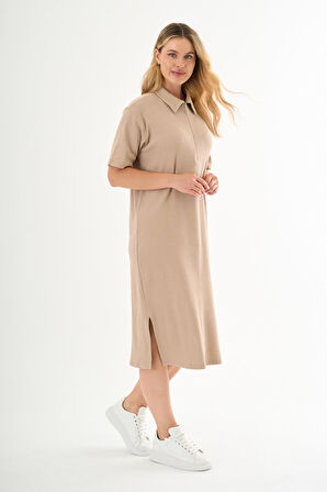 ALEXANDERGARDİ FİTİLLİ FERMUAR DETAYLI GÖMLEK YAKA ELBİSE (B23-00108)