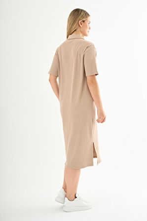 ALEXANDERGARDİ FİTİLLİ FERMUAR DETAYLI GÖMLEK YAKA ELBİSE (B23-00108)