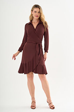 ALEXANDERGARDI Yaka Detaylı Beli Kuşaklı Volanlı Elbise