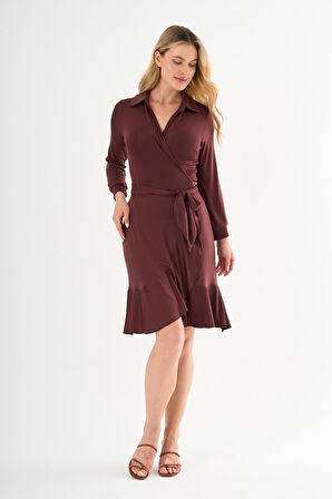 ALEXANDERGARDI Yaka Detaylı Beli Kuşaklı Volanlı Elbise