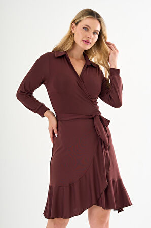 ALEXANDERGARDI Yaka Detaylı Beli Kuşaklı Volanlı Elbise