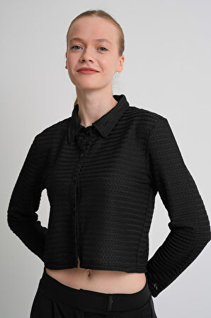 ALEXANDERGARDI Desenli Uzun Kollu Dokulu Crop Gömlek