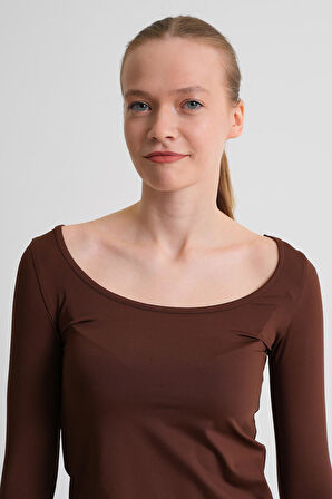 ALEXANDERGARDI Geniş Yaka Uzun Kollu Basic Kadın Bluz