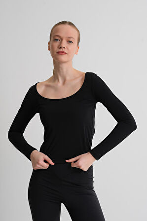 ALEXANDERGARDI Geniş Yaka Uzun Kollu Basic Kadın Bluz