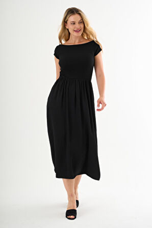 ALEXANDERGARDI Kısa Kollu Midi Boy Siyah Elbise