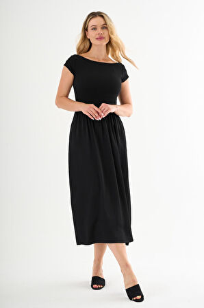 ALEXANDERGARDI Kısa Kollu Midi Boy Siyah Elbise