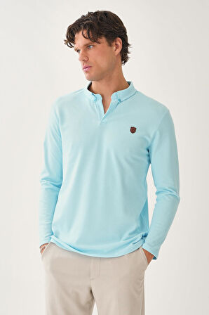 Düğme Detaylı Yarım Yaka Uzun Kollu T-shirt