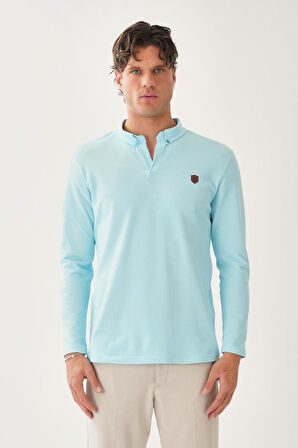 Düğme Detaylı Yarım Yaka Uzun Kollu T-shirt