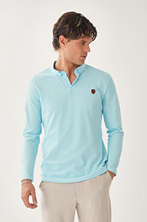 Düğme Detaylı Yarım Yaka Uzun Kollu T-shirt