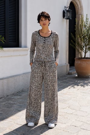 Leopar Desenli Bol Kesim Pantolon Bluz takım