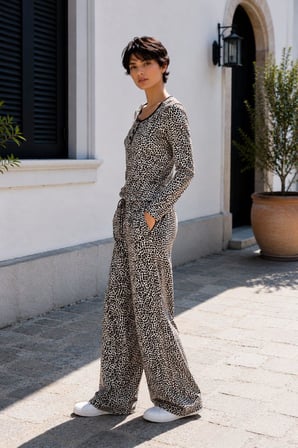 Leopar Desenli Bol Kesim Pantolon Bluz takım