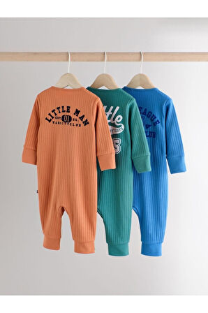 Next Baby %100 Pamuklu Mavi Yeşil Tutuncu Baskılı 3'lü Tulum Set