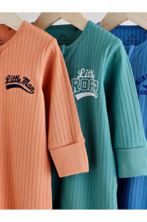 Next Baby %100 Pamuklu Mavi Yeşil Tutuncu Baskılı 3'lü Tulum Set