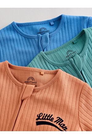 Next Baby %100 Pamuklu Mavi Yeşil Tutuncu Baskılı 3'lü Tulum Set