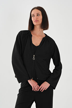 ALEXANDERGARDI Yakası Büzgülü Fermuarlı Kadın Hırka