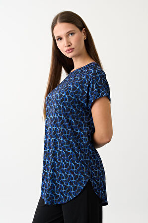 Yanı Yırtmaçlı Desenli Bluz