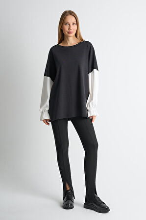 ALEXANDERGARDI Fırfırlı Kol Detaylı Garnili Renk Bloklu Kadın Sweatshirt