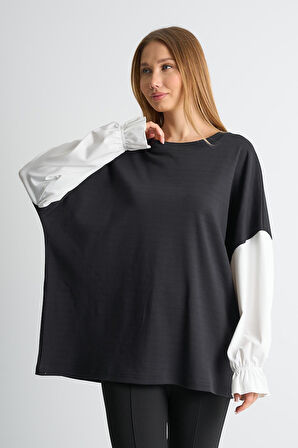 ALEXANDERGARDI Fırfırlı Kol Detaylı Garnili Renk Bloklu Kadın Sweatshirt