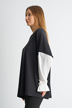 ALEXANDERGARDI Fırfırlı Kol Detaylı Garnili Renk Bloklu Kadın Sweatshirt