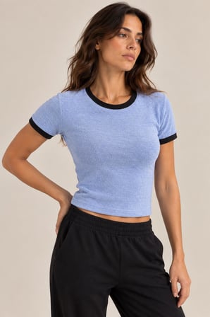 Kontrast Biyeli Havlu Dokulu T-shirt