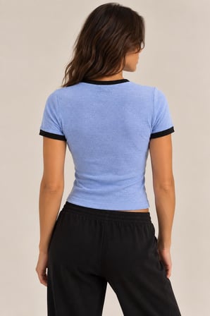 Kontrast Biyeli Havlu Dokulu T-shirt