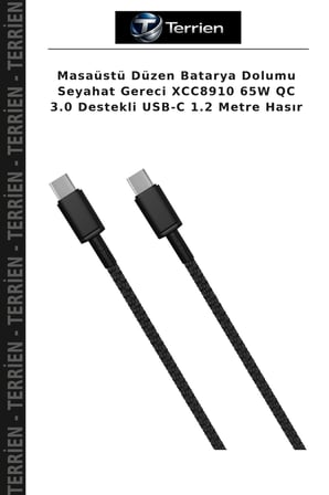 Masaüstü Düzen Batarya Dolumu Seyahat Gereci XCC8910 65W QC 3.0 Destekli USB-C 1.2 Metre Hasır